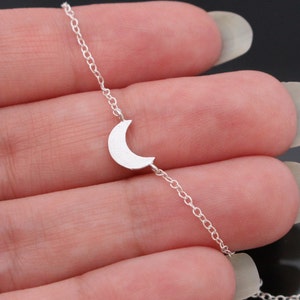 Sterling Silver Small Moon Necklace, Sideways Crescent  Moon Necklace, Tiny Moon, Everyday Casual Necklace, Layering Necklace, Choker