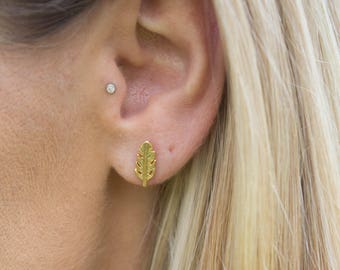 Gold or Silver Tiny Leaf Earrings, Minimalist Earrings