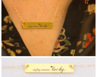 Gold Wifey Mom Bar Message Necklace, Mother Jewelry, Wifey Necklace, Christmas Gift for Mom or Wife, New Mom, LAST ITEM