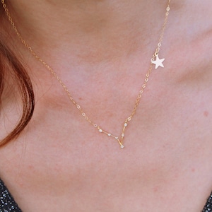 Dainty Zodiac Sign and Star Necklace, Constellation Necklace, Zodiac Outline Layering Necklace, Minimalist Jewelry Gift for Her