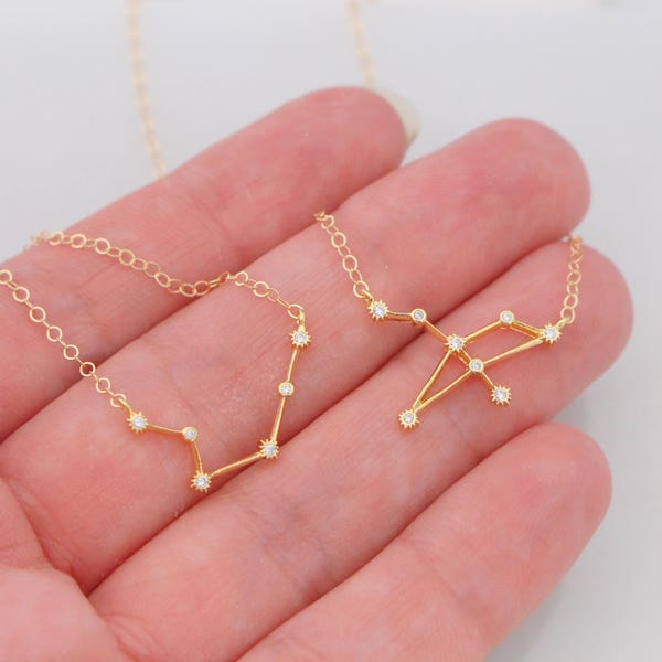 Dainty Zodiac Sign Necklace, Constellation Necklace, Zodiac Outline Necklace, Minimalist Jewelry Gift for Her, Star Necklace