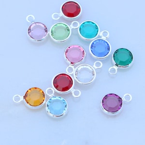 Silver or Gold Birthstone, Small Swarovski Crystal, Birth Month Stone Charm