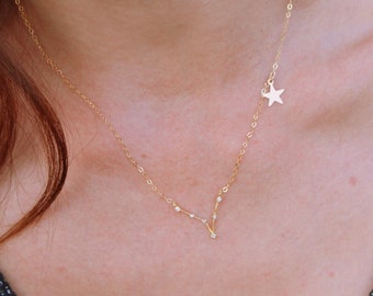 Dainty Zodiac Sign and Star Necklace, Constellation Necklace, Zodiac Outline Layering Necklace, Minimalist Jewelry Gift for Her