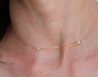 Tiny Starfish Choker Necklace, Gold or Silver Star Necklace, Silver/Gold Choker, Simple Delicate Choker Necklace, Adjustable Choker