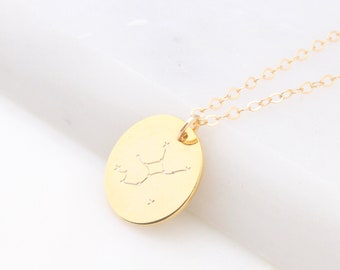 Dainty Zodiac Disc Sign Necklace, Constellation Necklace, Zodiac Outline Layering Necklace, Minimalist Jewelry Gift for Her, Star Necklace