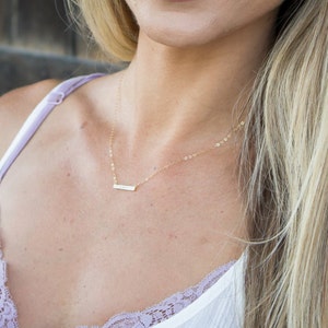 Thin Small Paved Diamond Bar Necklace, Petite Small Crystal Bar Necklace, Small CZ diamond Bar Necklace, Dainty Layering Necklace