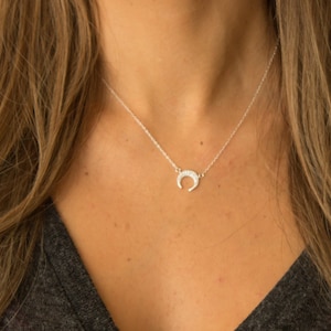 Large Double Horn Necklace, Horn Necklace, Moon Necklace, Upside Down Moon Necklace, Half Moon Necklace, Crescent Moon Necklace, Naja