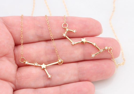 Dainty Zodiac Sign Necklace, Constellation Necklace, Zodiac Outline Layering Necklace, Minimalist Jewelry Gift for Her, Star Necklace