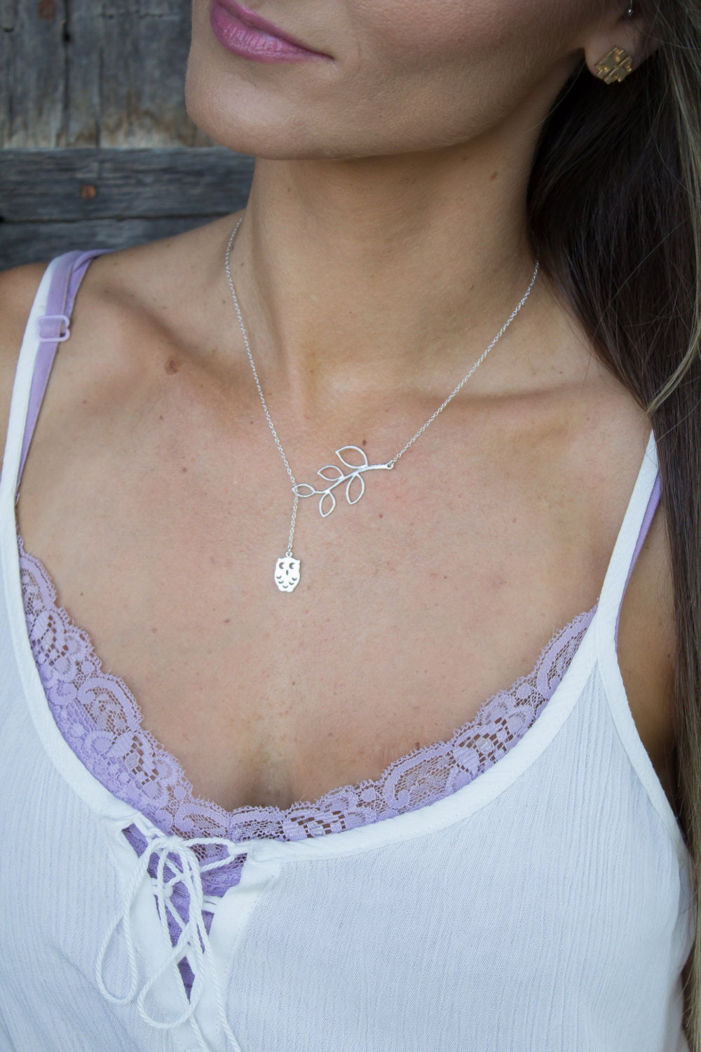 Sterling Silver Adjustable Leaf and Owl Bird Necklace, Bridesmaids Gift, Christmas, Celebrity Inspir