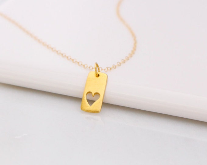 Gold Tiny Heart Dog Tag Necklace Love Necklace Couples Etsy