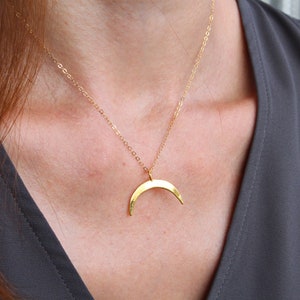 Large Skinny Double Horn Necklace, Horn Necklace, Moon Necklace, Upside Down Moon Necklace, Half Moon Necklace, Crescent Moon Necklace, Naja