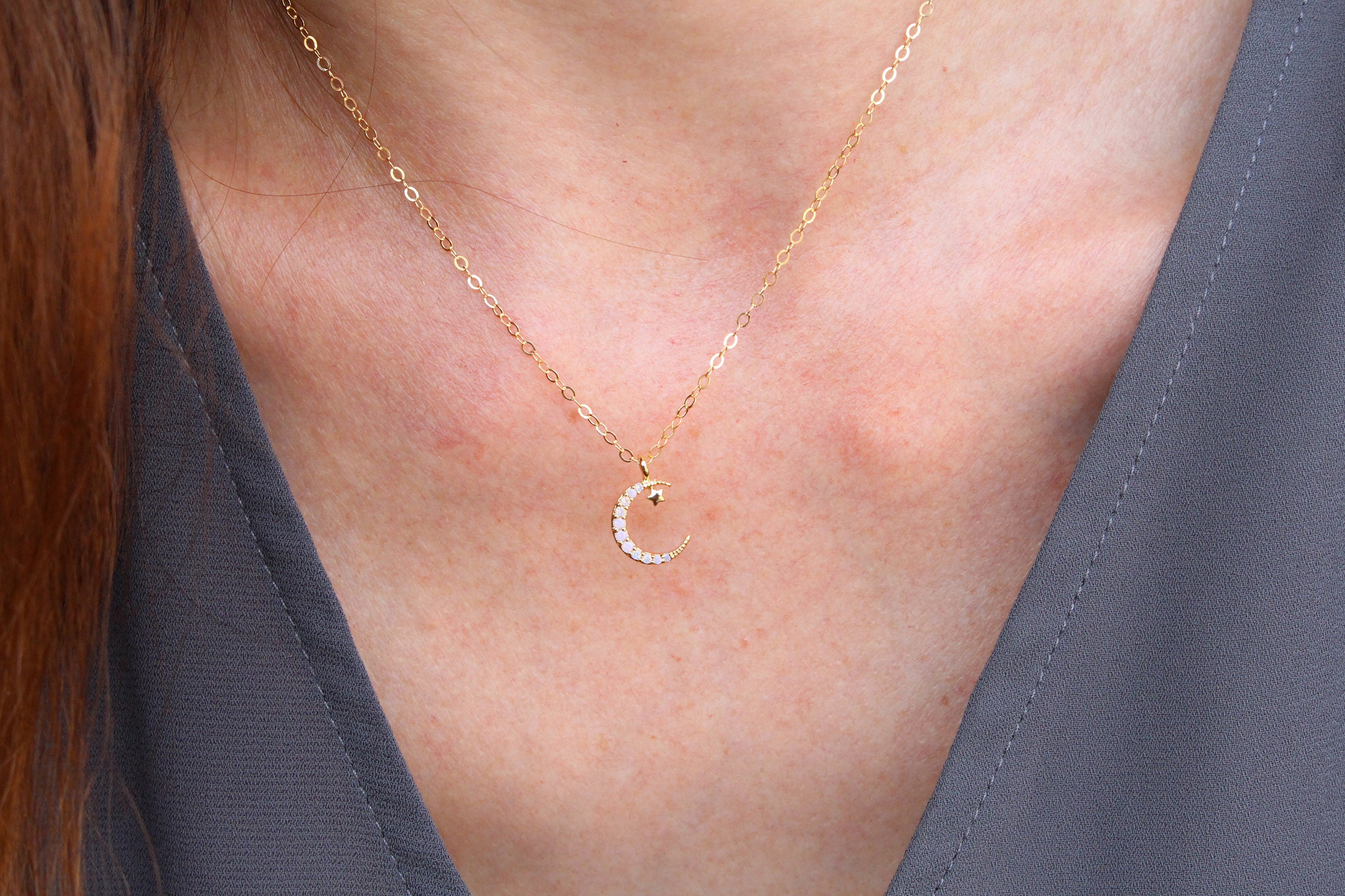 Minimalist Jewelry Gift for Her Delicate Tiny Charm Necklace Layering Necklace Dainty Moon and Star Necklace Star Necklace,Moon Necklace
