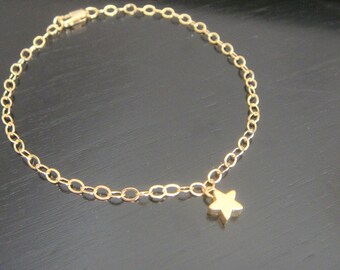 14 Kt Gold- Filled Tiny Star Adjustable Bracelet Bridal Bridesmaids Birthday Christmas Charm Bracelet Every day Simple Jewelry  Religious