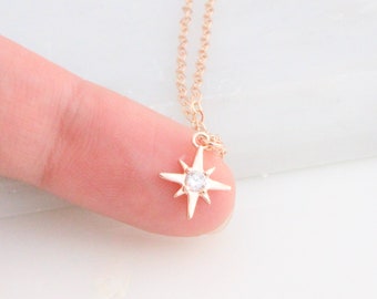 Tiny Shining Crystal Star Necklace, Star Necklace, Modern Minimalist Necklace, Layering Everyday Necklace, Petite Charm Necklace