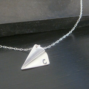 Sterling Silver Matte Personalized Hand Stamped Paper Plane Necklace  Bridal Bridesmaids Birthday Christmas Gift  Airplane Necklace