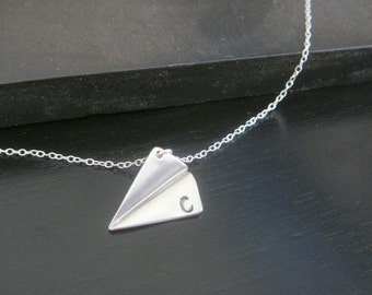 Sterling Silver Matte Personalized Hand Stamped Paper Plane Necklace  Bridal Bridesmaids Birthday Christmas Gift  Airplane Necklace