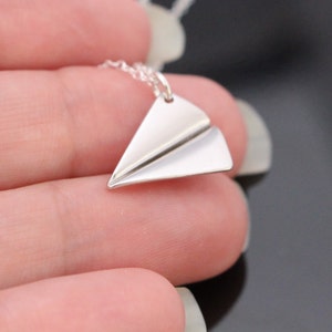 Sterling Silver Matte Paper Plane Necklace,  Paperplane Necklace, Airforce Wife Necklace, Army Wife, Birthday Christmas Gift