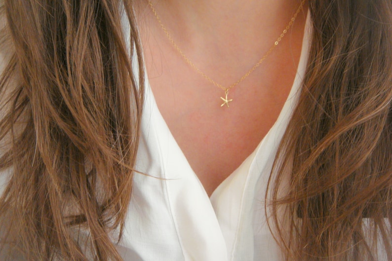 Gold Necklace Gold Small Starfish Necklace Christmas Gift 14 Kt Gold-Filled Tiny Star Necklace Minimalist Necklace Gift for her