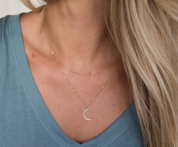 Glitter Moon Star Pattern Elegant Double Layer Necklace - Temu