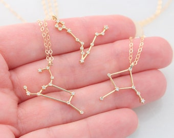 Dainty Zodiac Sign Necklace, Constellation Necklace, Zodiac Outline Layering Necklace, Minimalist Jewelry Gift for Her, Star Necklace