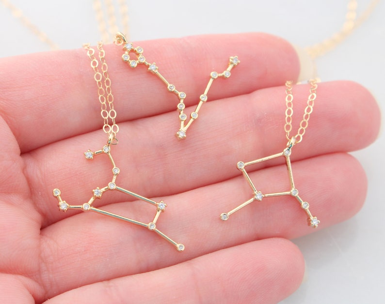 Dainty Zodiac Sign Necklace, Constellation Necklace, Zodiac Outline Layering Necklace, Minimalist Jewelry Gift for Her, Star Necklace image 1
