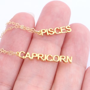 Collar de signo del zodiaco del mundo delicado, collar de contorno del zodiaco de la letra, regalo de joyería minimalista para ella, collar de estrella, collar de signo de nacimiento
