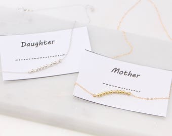 Morse Code Mother and Daughter Necklace, Secret Message Necklace, Matching Mom Daughter Jewelry Set, Gift, Sterling Silver or Gold Necklace