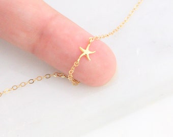 Tiny Starfish Necklace, Gold or Silver Starfish Necklace, Ocean and Sea Layering Necklace, Beach Nautical Girl, Gift for Her, Friend, Mom