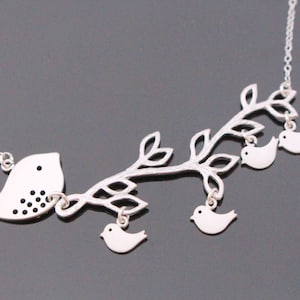 Personalized Family and Mother Necklace, Bird and Leaf Necklace, Kids Initials, Personalized Initial Necklace, Family Tree Necklace