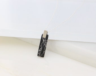 Long Bar Charm Necklace, Vertical Color Bar Necklace, Layering Necklace, Lapis/Black Marble/ White Marble Bar Necklace, Delicate Bar Drop