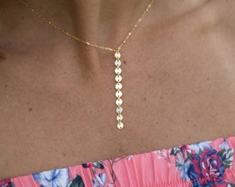 Delicate Cascading Disc Drop Choker Necklace, Gold/Silver Y Chain Necklace, Dainty Statement Choker Necklace, Delicate Layering Necklace