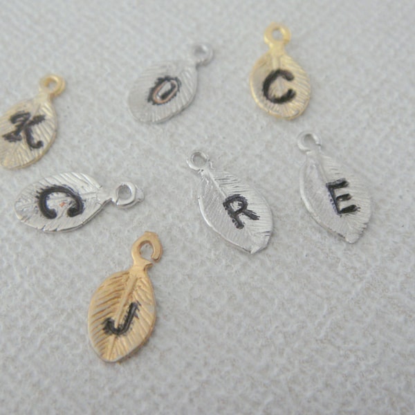 Handstamped Initial Leaf Charm