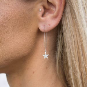 Gold/Silver Star Threader Earrings, Vertical Chain Drop Earrings, Dainty Tiny Dangle Earrings, Minimalist Earrings, Dainty Ear post