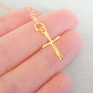 Small Gold Cross Necklace, Vermeil Gold Cross Necklace, Baptism Gift, Confirmation Gift, Religious Necklace, Faith Necklace