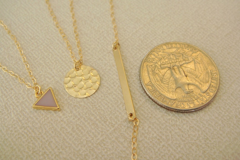 Layering Necklace Set of 3 Horizontal Bar Drop Necklace Simple Bar Triangle and Hammered Disc Lariat Necklace Layering Necklace