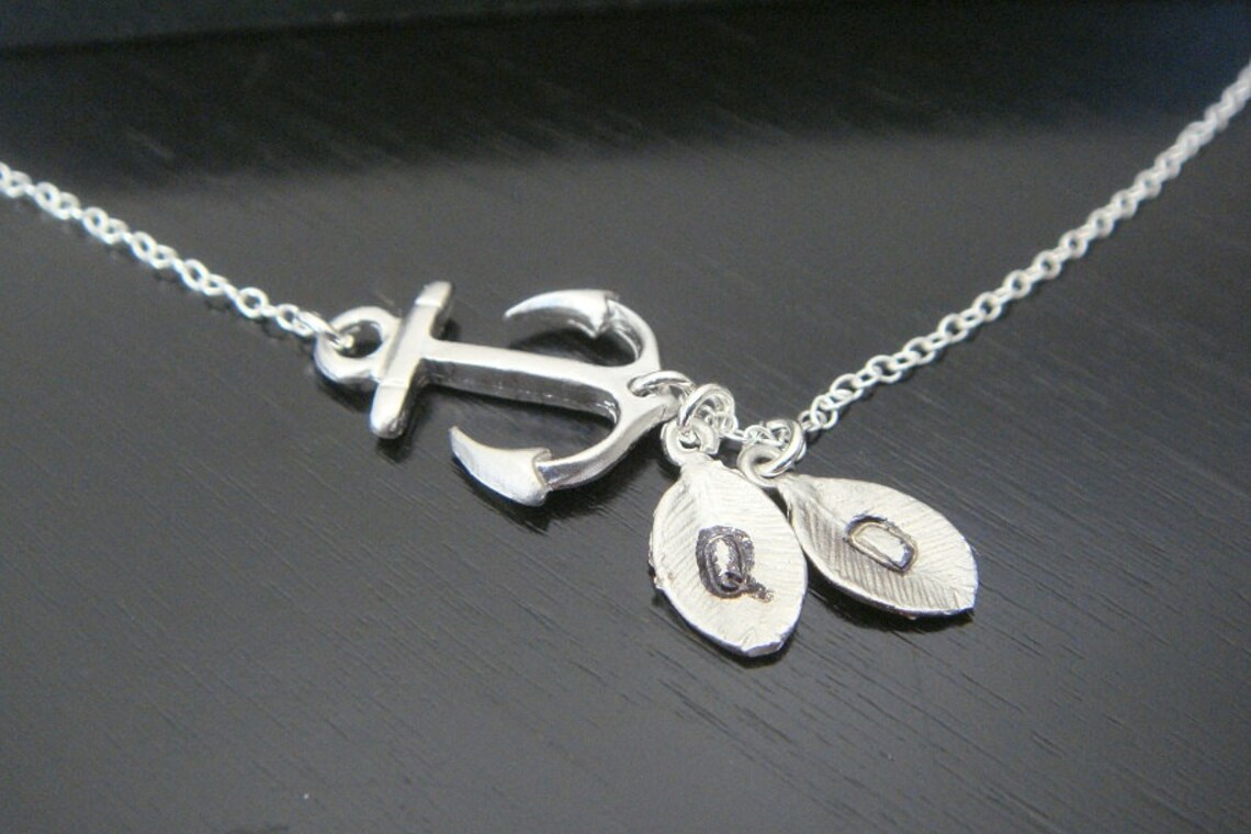 SALE Sterling Silver Personalized Initial Sideways Anchor - Etsy