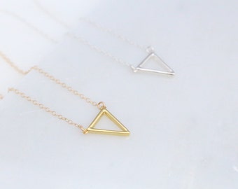 Silver or Gold Triangle Necklace, Tiny Triangle Necklace, V Shaped Necklace, Geometric Necklace, Celebrity Trend Necklace