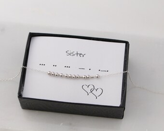Morse Code Sister Necklace, Secret Message Necklace, Best Friend Jewelry, Friendship Gift, Sterling Silver or Gold Necklace, Soul Sisters