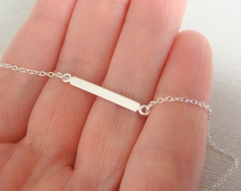 Sterling Silver Bar Drop Necklace, Simple Horizontal Bar Layering Necklace, Stick Necklace, Celebrity Inspired Jewelry, Skinny Bar Necklace