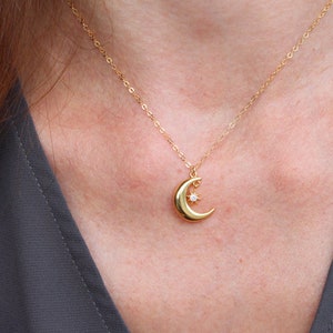 Dainty Moon and Star Necklace, Delicate Tiny Charm Necklace, Layering Necklace, Minimalist Jewelry Gift for Her, Star Necklace,Moon Necklace