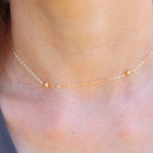 Tiny Star Choker Necklace, Gold Multi Shiny North Star Necklace, Gold Choker, Simple Delicate Choker Necklace, Adjustable Choker, Christmas