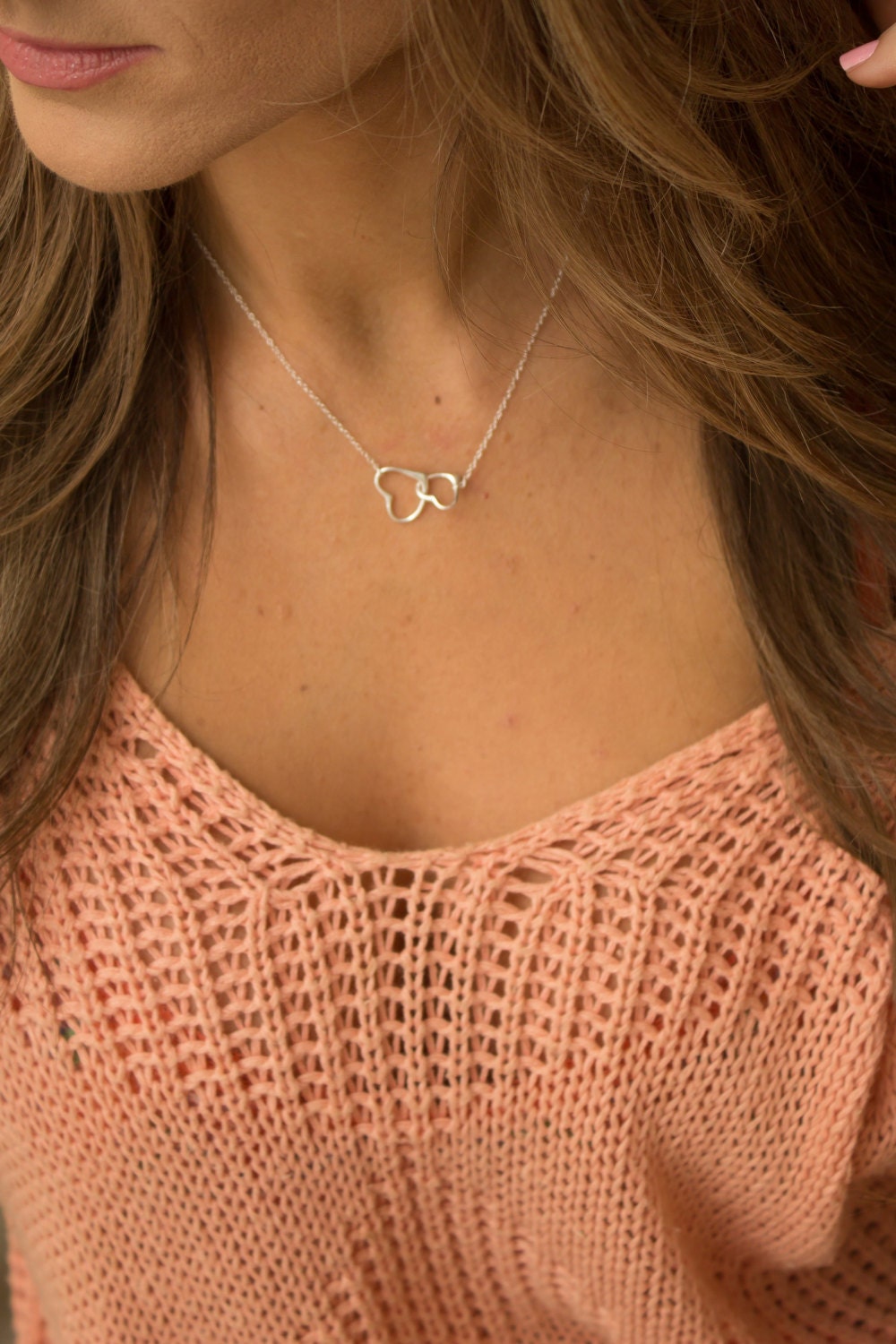 Sterling Silver Two Connected Hearts Necklace
