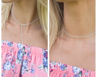 Designer Prism Chain Adjustable Choker Y Necklace, Delicate and Dainty Chain Necklace, Layering Necklace, Sterling Neck Chain, Gift for Her