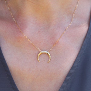 Large Double Horn Necklace, Horn Necklace, Moon Necklace, Upside Down Moon Necklace, Half Moon Necklace, Crescent Moon Necklace, Naja