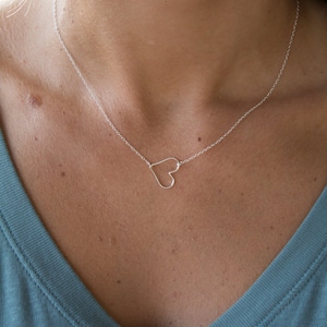 Thin Heart Outline Necklace, All Sterling Silver Heart Necklace, Love Necklace, Simple Layering Necklace, Gift for Her, Tiny Charm Necklace