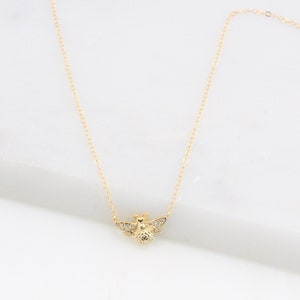 Dainty Gold Crystal Buzzing Bee Charm Necklace Small Bumble - Etsy