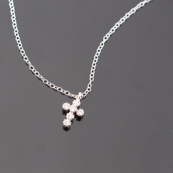 Small Crystal Cross Necklace, Special Occasion Necklace,  Cubic Zirconia Cross Necklace, Cross Necklace, Religious Necklace, Faith Necklace