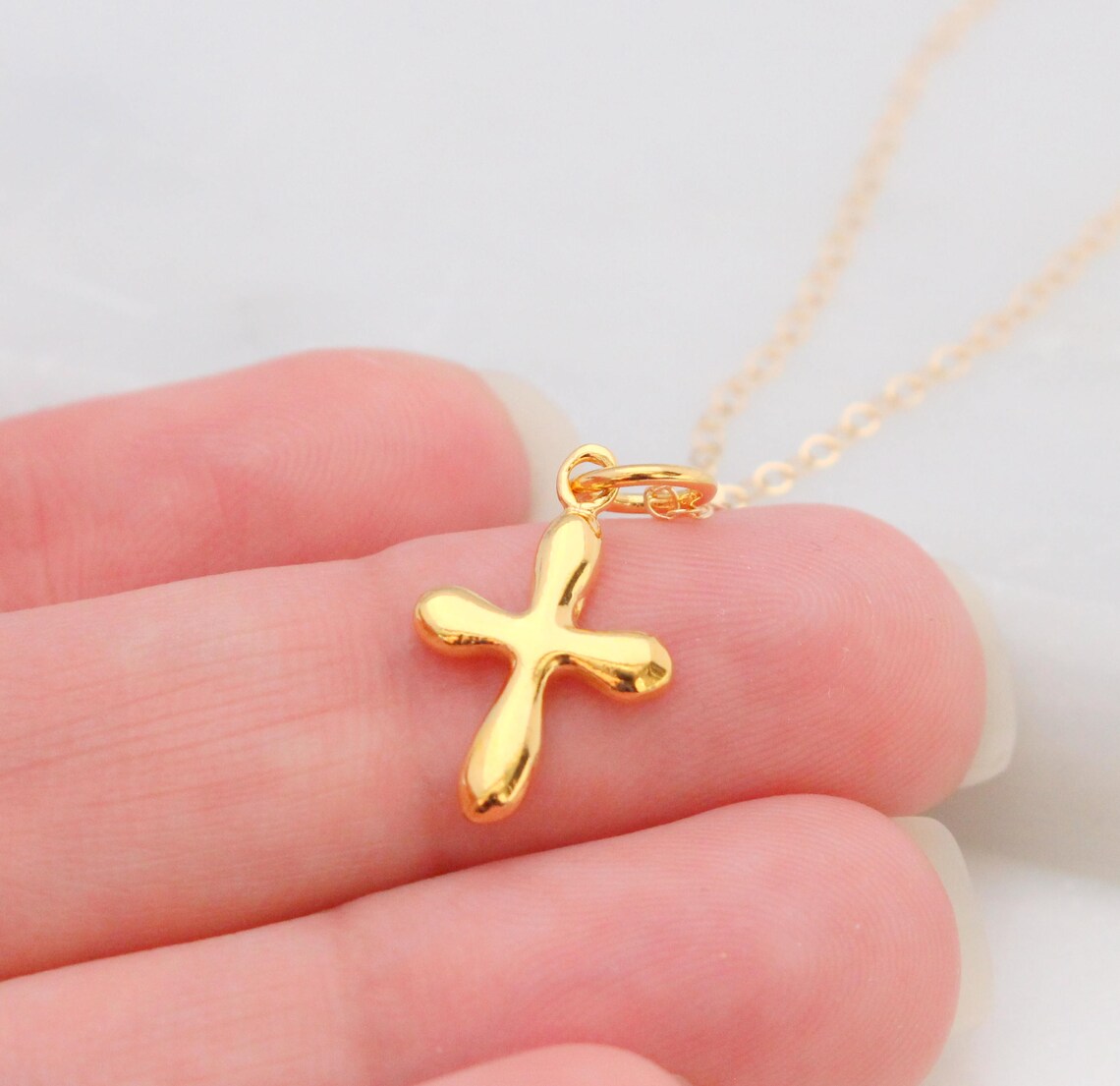 Small Gold Cross Necklace Vermeil Gold Cross Necklace Etsy