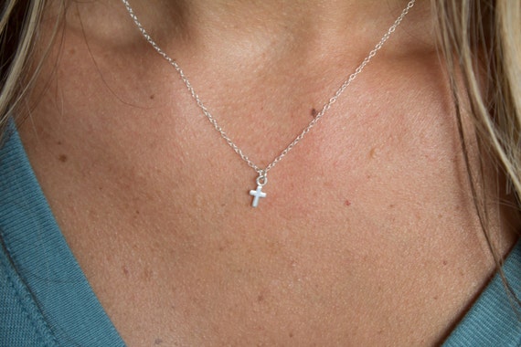 Sterling Silver Mini Small Cross Necklace Tiny Cross Necklace