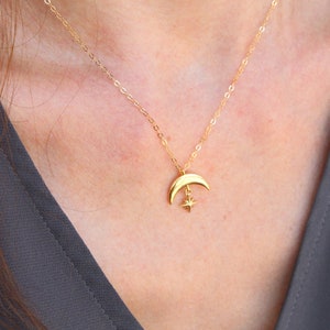 Dainty Moon and Star Necklace, Delicate Tiny Charm Necklace, Layering Necklace, Minimalist Jewelry Gift for Her, Star Necklace,Moon Necklace
